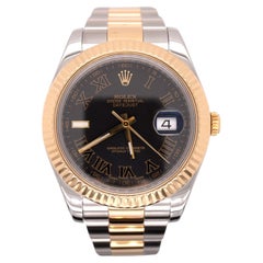 Rolex Men's Datejust II 41mm 18k Gold&Steel Oyster Black Roman Dial Watch 116333