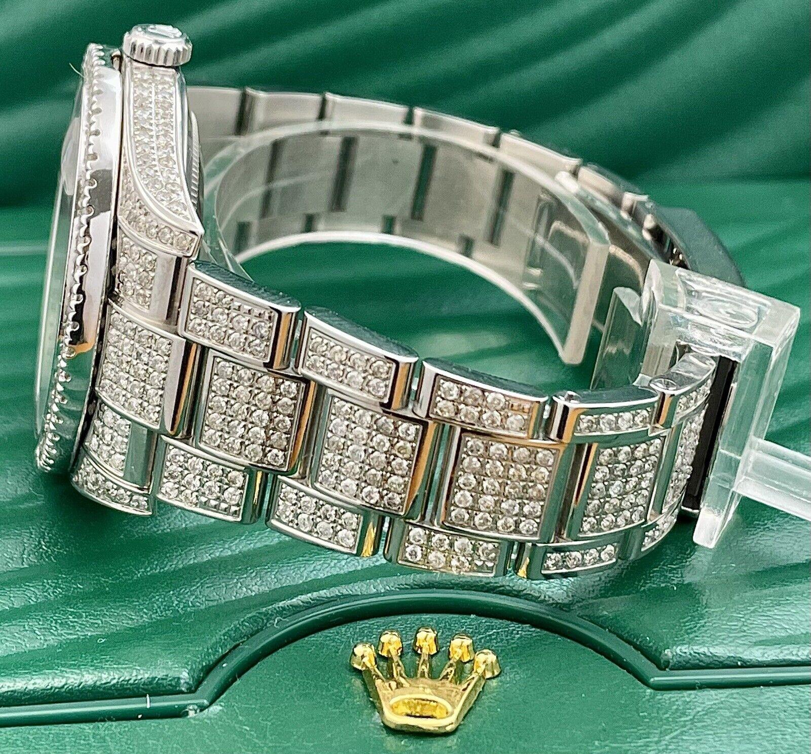 Round Cut Rolex Men's Datejust II 41mm Iced 13ct Diamonds Oyster Steel Watch Ref: 116300