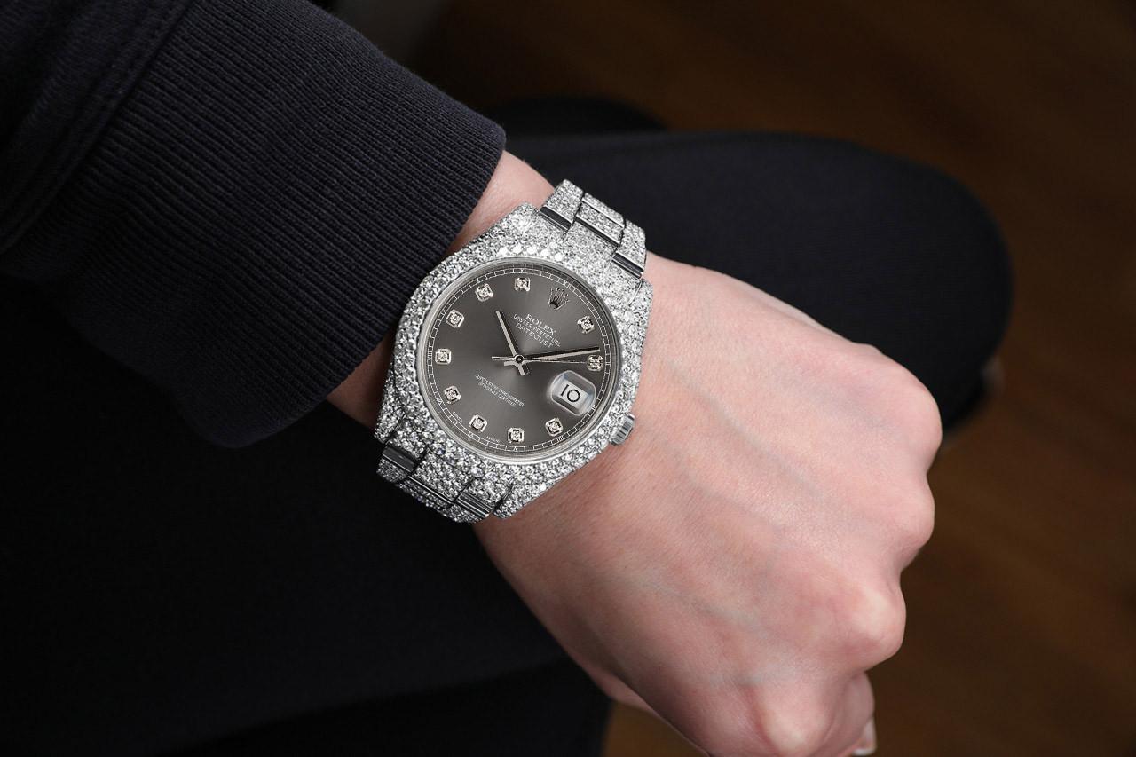 Rolex Mens Datejust II 41mm Stainless Steel Rhodium Diamond Dial In New Condition For Sale In New York, NY