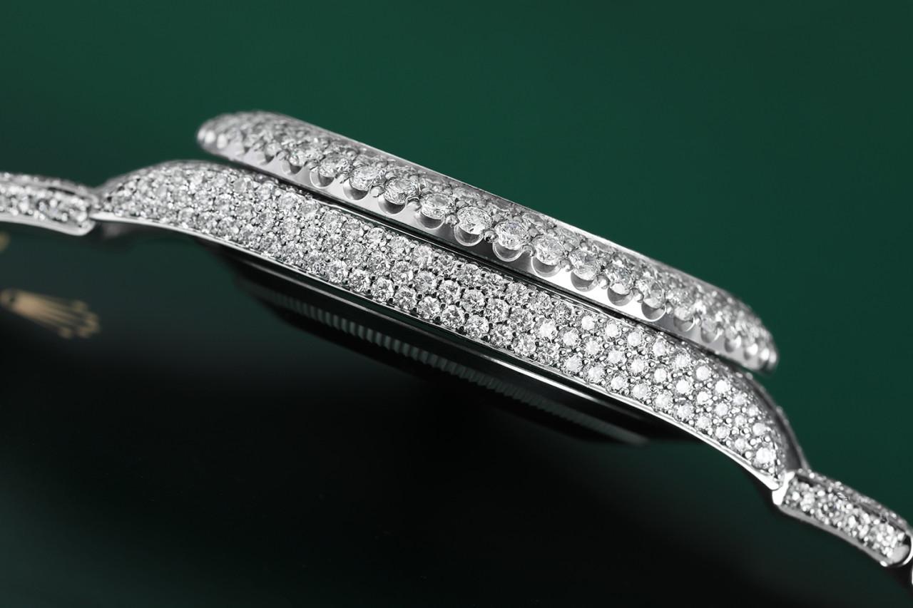 Round Cut Rolex Mens Datejust II Stainless Steel Green Roman Diamond Dial Full Custom For Sale