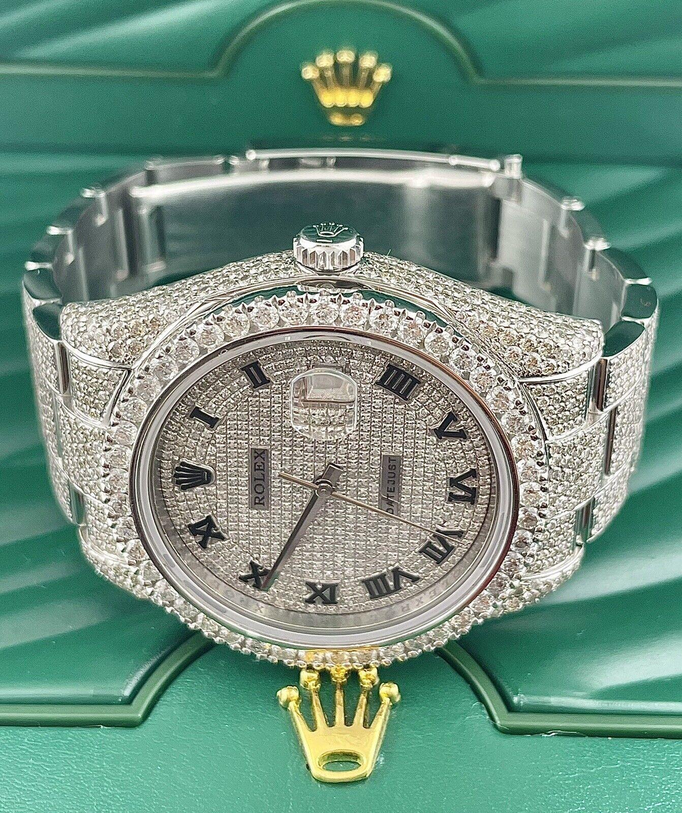 Round Cut Rolex Men's Datejust II Oyster 41mm Iced Out 20ct Genuine Diamonds Ref:116300 For Sale