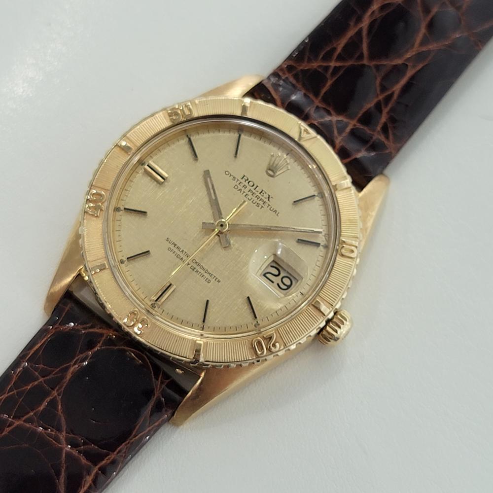 Rolex Men's Datejust Ref 1625 Thunderbird Solid 18k Gold Automatic 1960s RA282 In Excellent Condition In Beverly Hills, CA