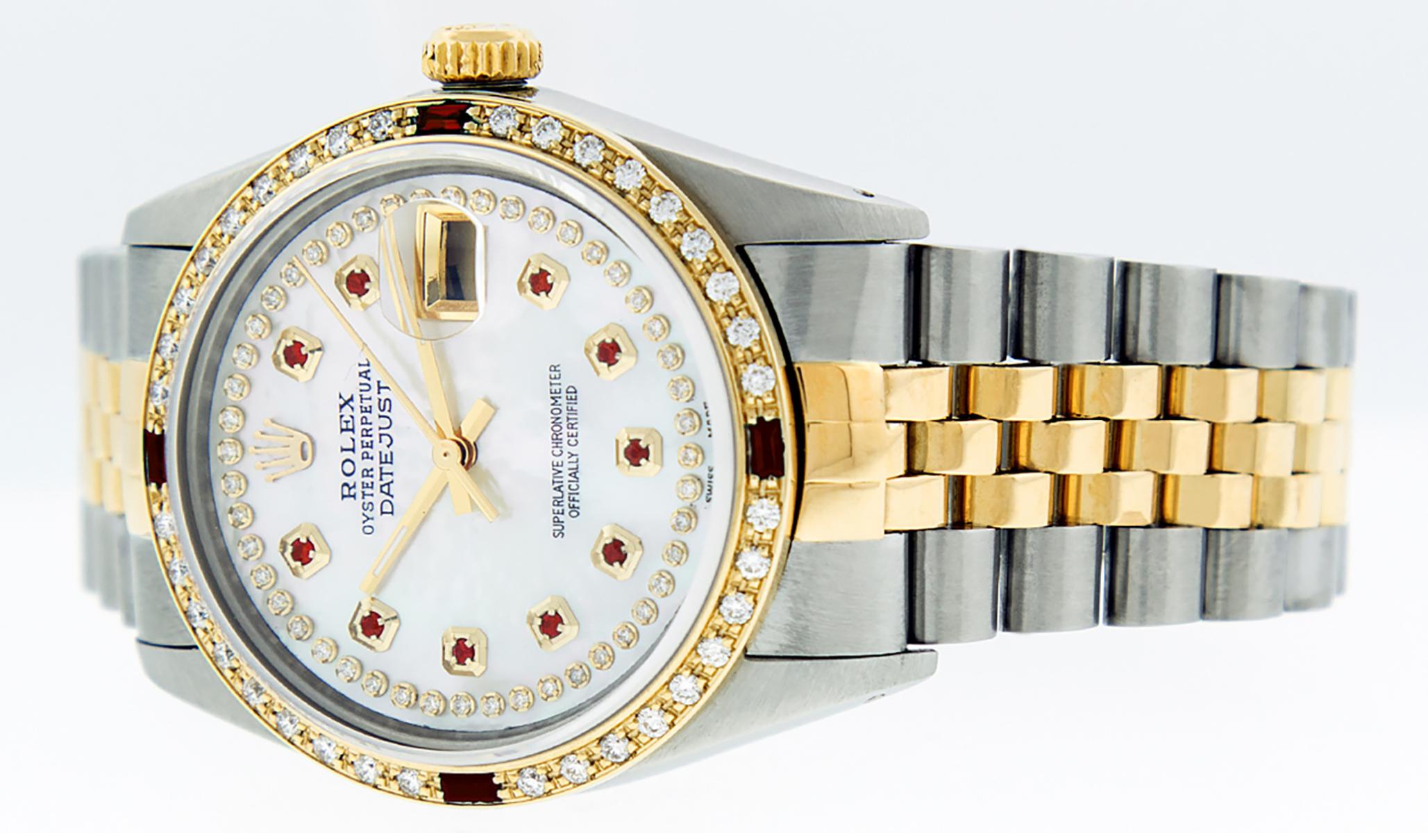 Rolex Men's Datejust S/S and 18 Karat Gold MOP String Diamond or Ruby Dial In Good Condition In Los Angeles, CA