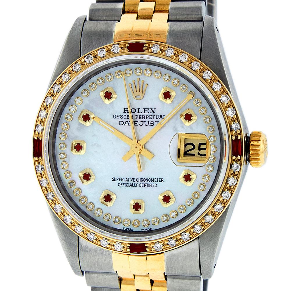 Rolex Men's Datejust S/S and 18 Karat Gold MOP String Diamond or Ruby Dial