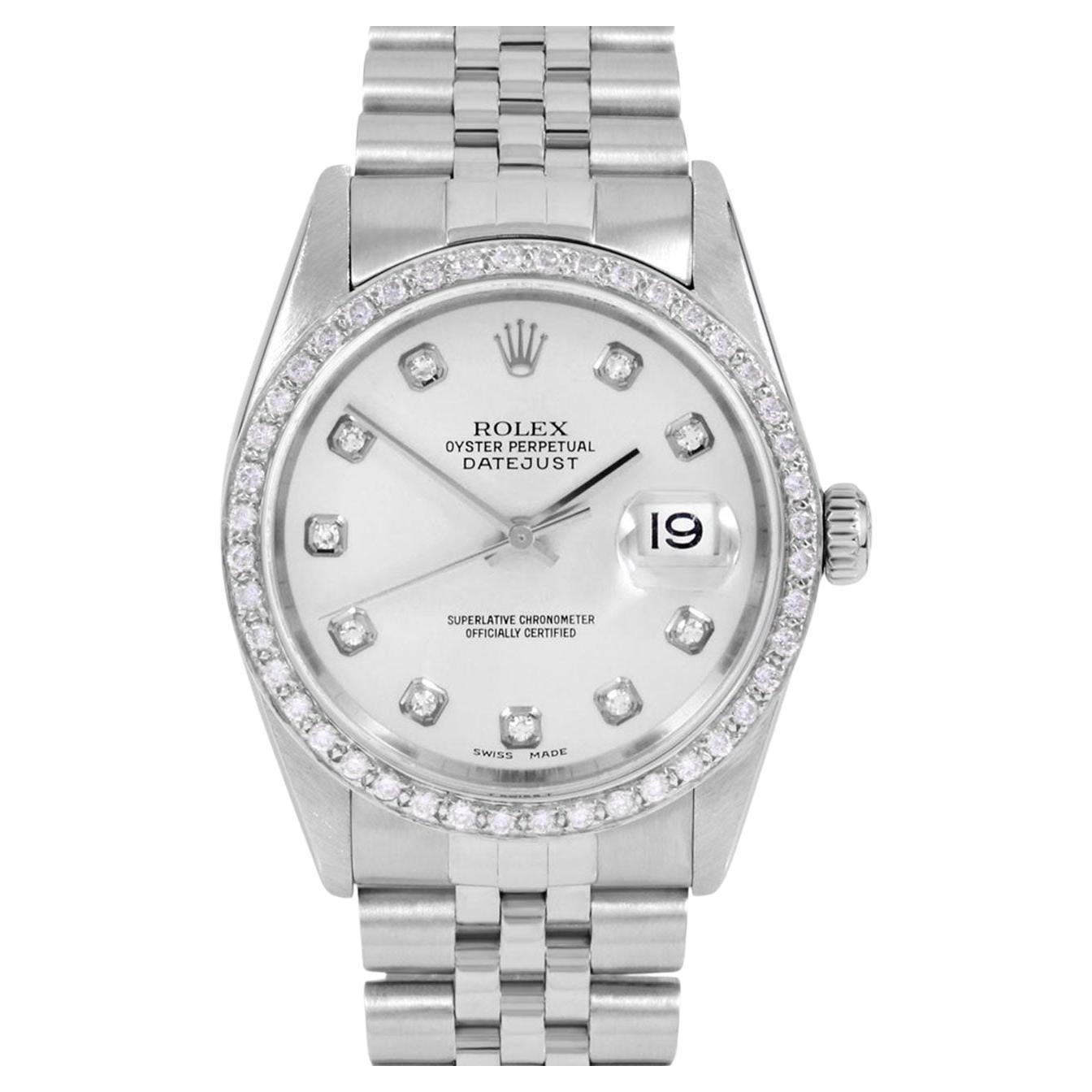 Rolex Herren Datejust Silber Diamant-Zifferblatt Diamant-Lünette Jubiläumsuhr