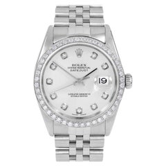 Used Rolex Mens Datejust Silver Diamond Dial Diamond Bezel Jubilee Watch