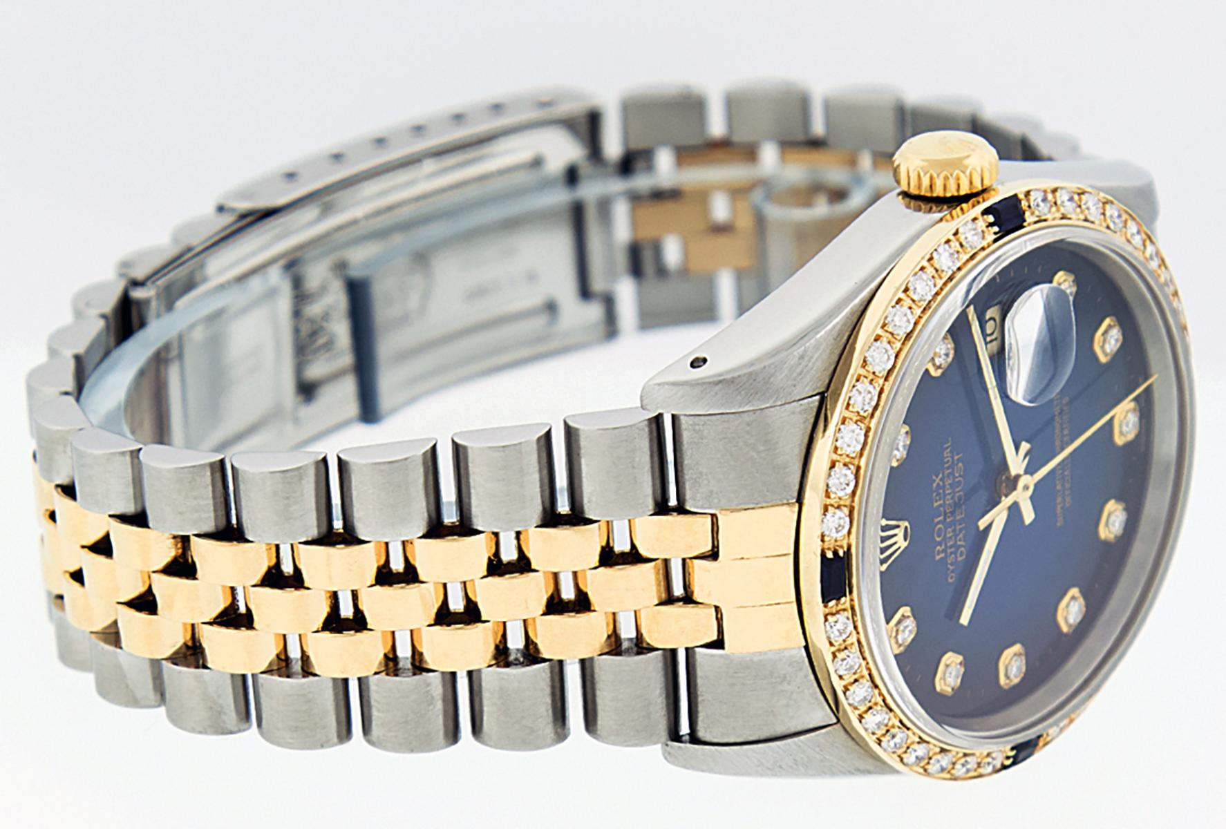 Rolex Men's Datejust SS and 18 Karat Yellow Gold Blue Diamond and Sapphire Watch 1