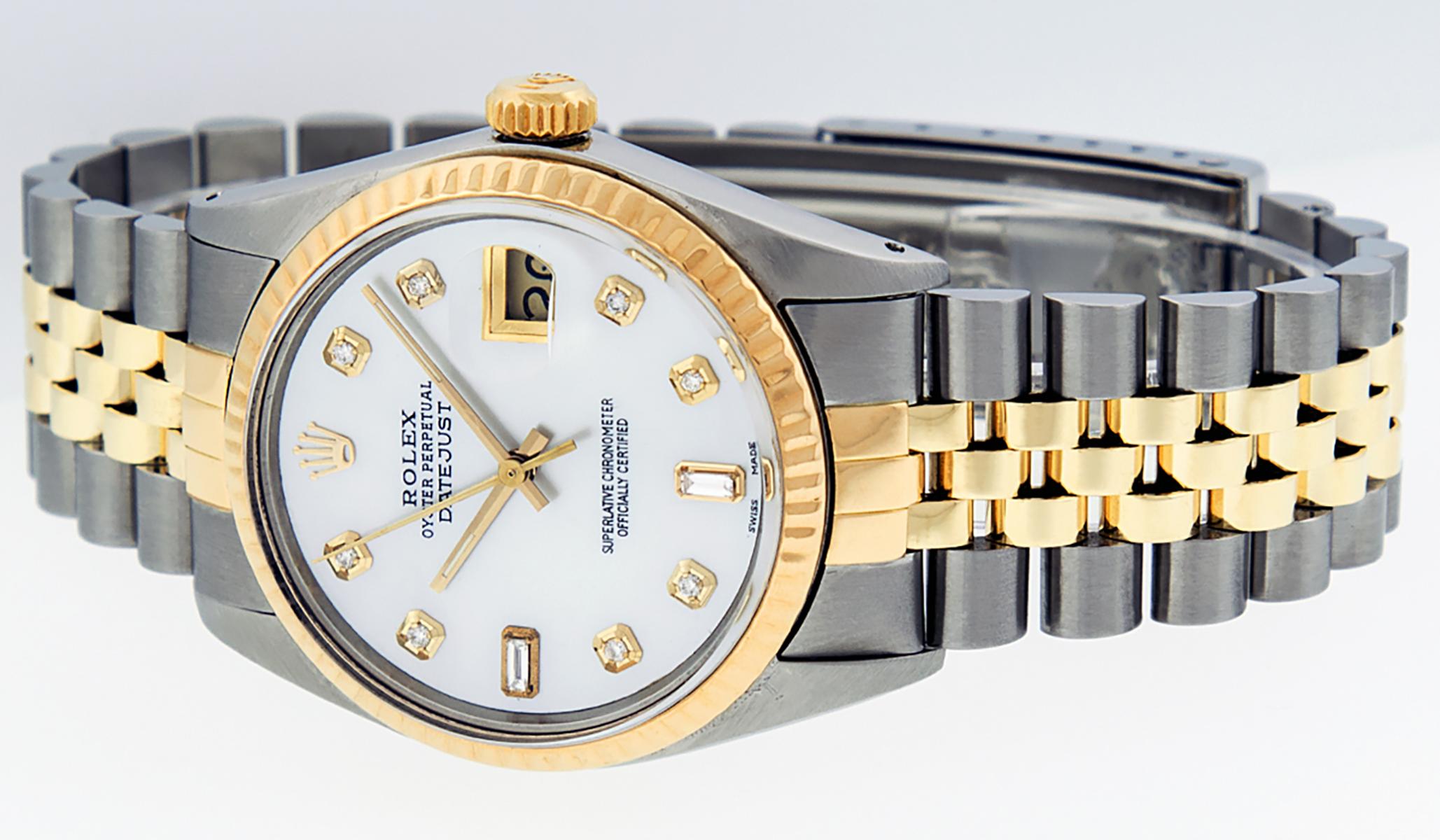Rolex Men's Datejust SS / Yellow Gold MOP Diamond Watch In Good Condition For Sale In Los Angeles, CA