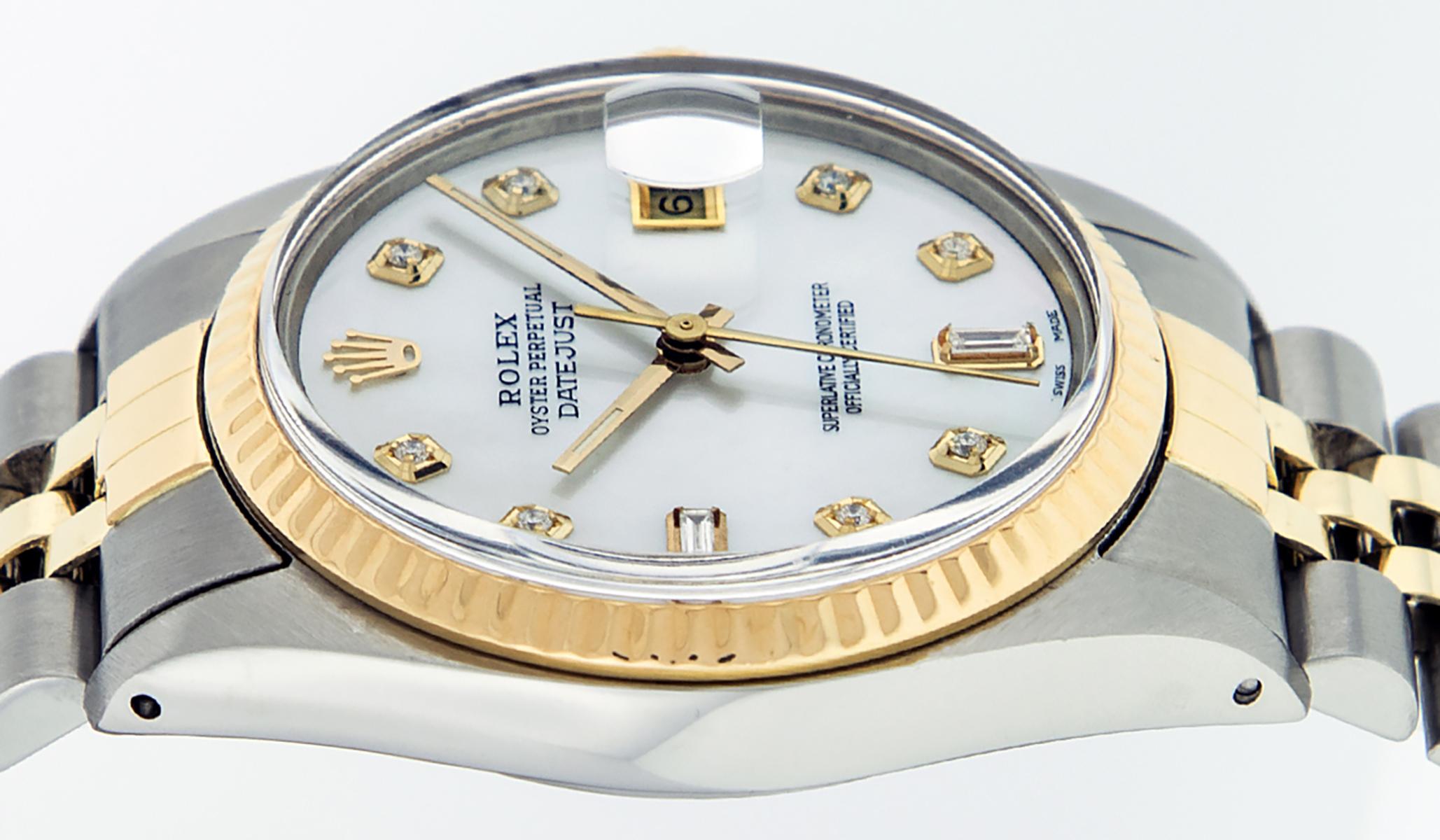 Rolex Men's Datejust SS / Yellow Gold MOP Diamond Watch For Sale 2