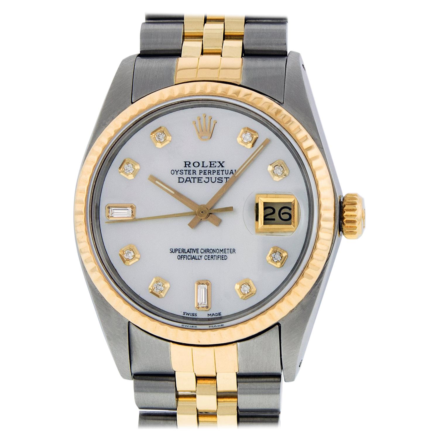 Rolex Men's Datejust SS / Yellow Gold MOP Diamond Watch For Sale