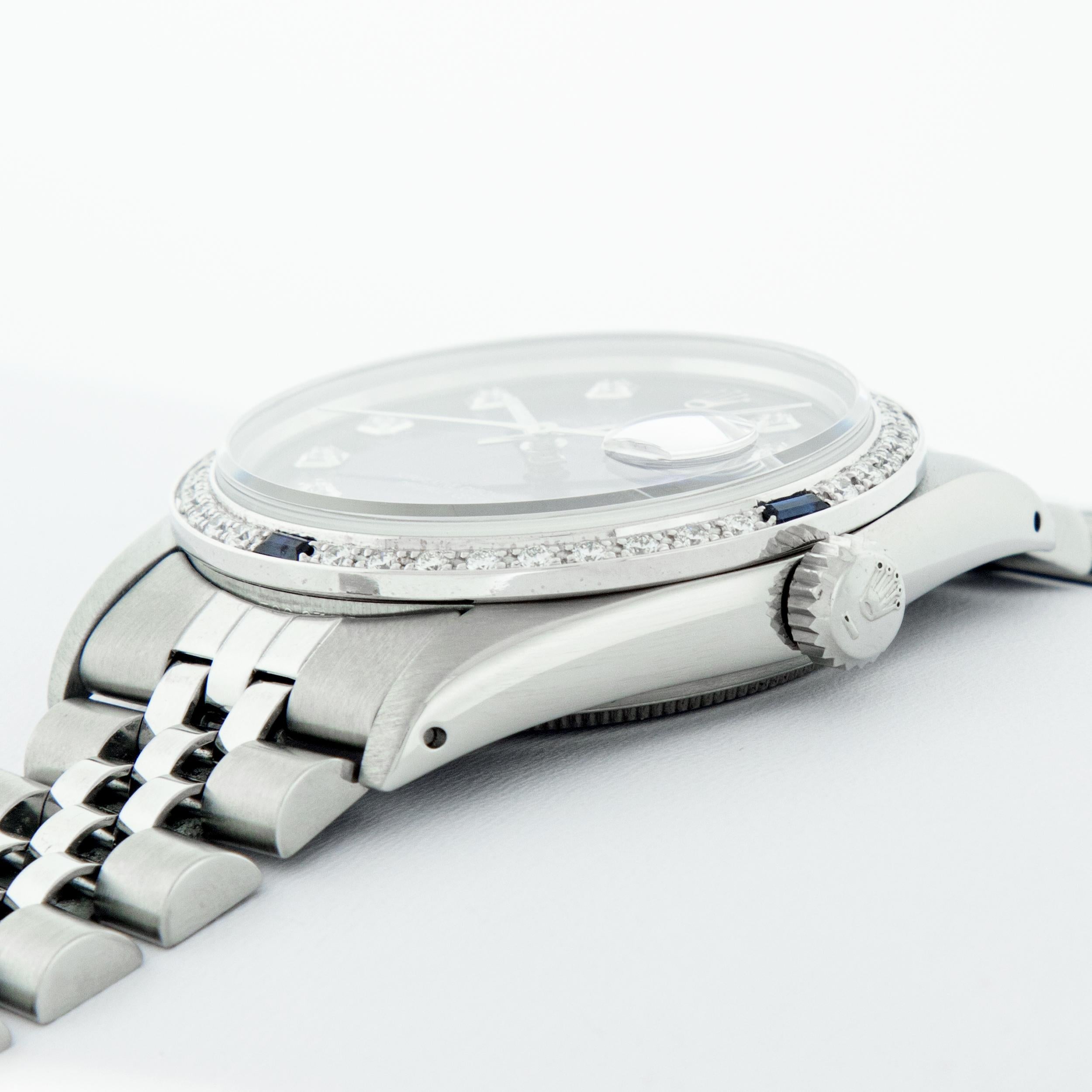 Rolex Men's Datejust SS & 18K White Gold Blue Vignette Diamond & Sapphire Watch For Sale 6