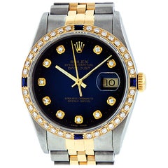 Rolex Men's Datejust SS and 18 Karat Yellow Gold Blue Diamond and Sapphire Watch