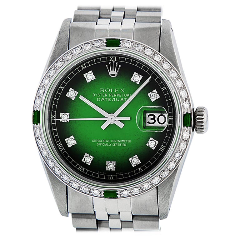 Rolex Men's Datejust SS and 18K White Gold Green Diamond Watch