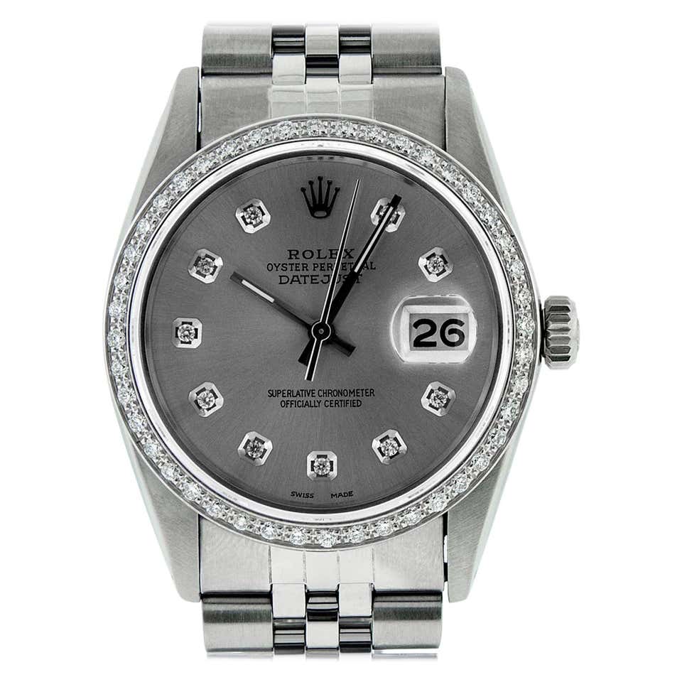 Rolex Men's Datejust SS and 18K White Gold Slate Grey Diamond Watch For ...