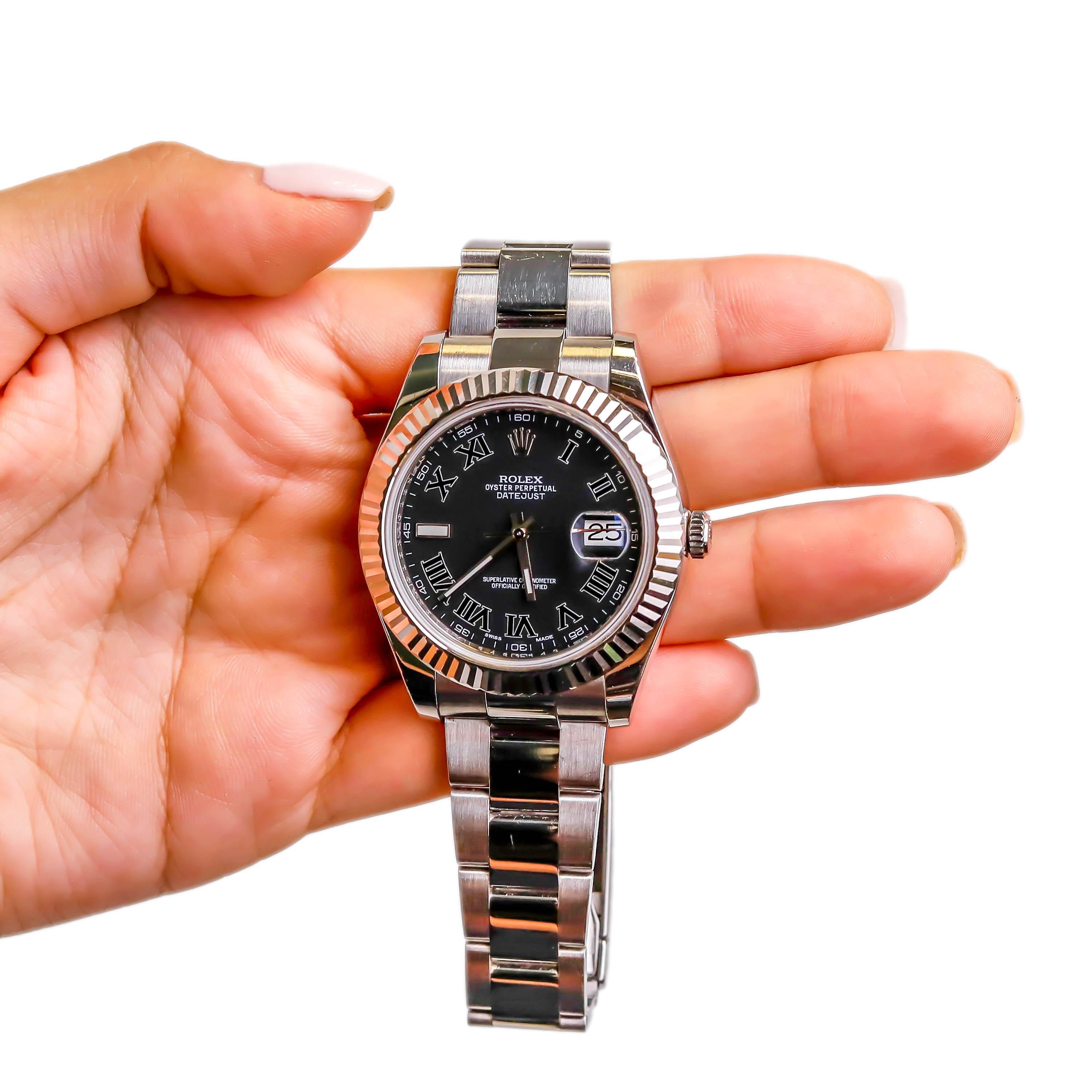 Rolex Men's Datejust Stainless Steel Black Roman Numeral Fluted Bezel Watch 2