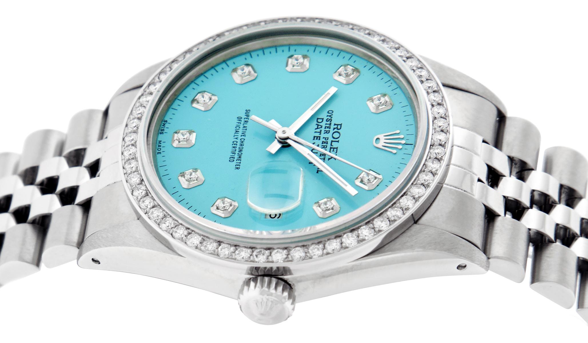 Rolex Men's Datejust Watch Stainless Steel Blue Diamond Dial 5
