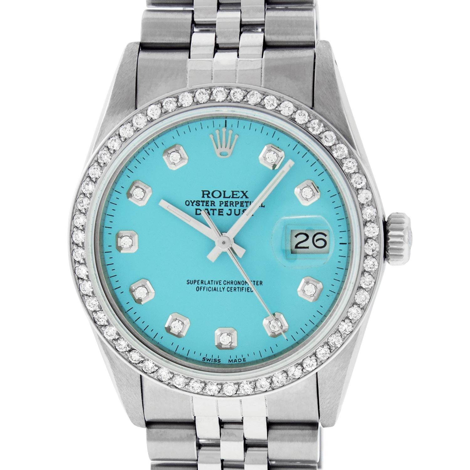 Rolex Men's Datejust Watch Stainless Steel Blue Diamond Dial