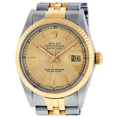 Rolex Men's Datejust Watch Steel and Yellow Gold Champagne Tapestry Dial 16013