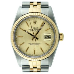 Rolex Men's Datejust Watch Steel and Yellow Gold Champagne Tapestry Index Dial