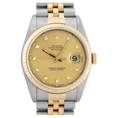 Rolex Men's Datejust Watch Steel and Yellow Gold Factory Champagne Diamond Dial