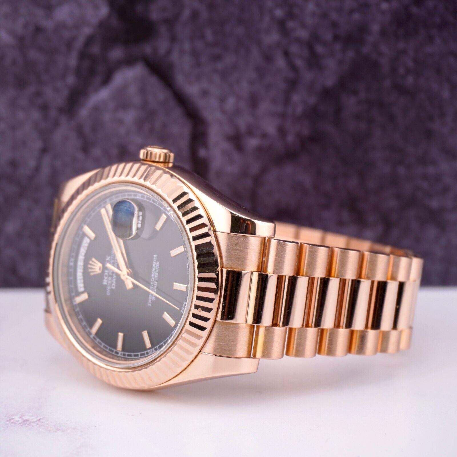Rolex Men's Day-Date 40mm President 18k Rose Gold Watch Black Dial 218235 2