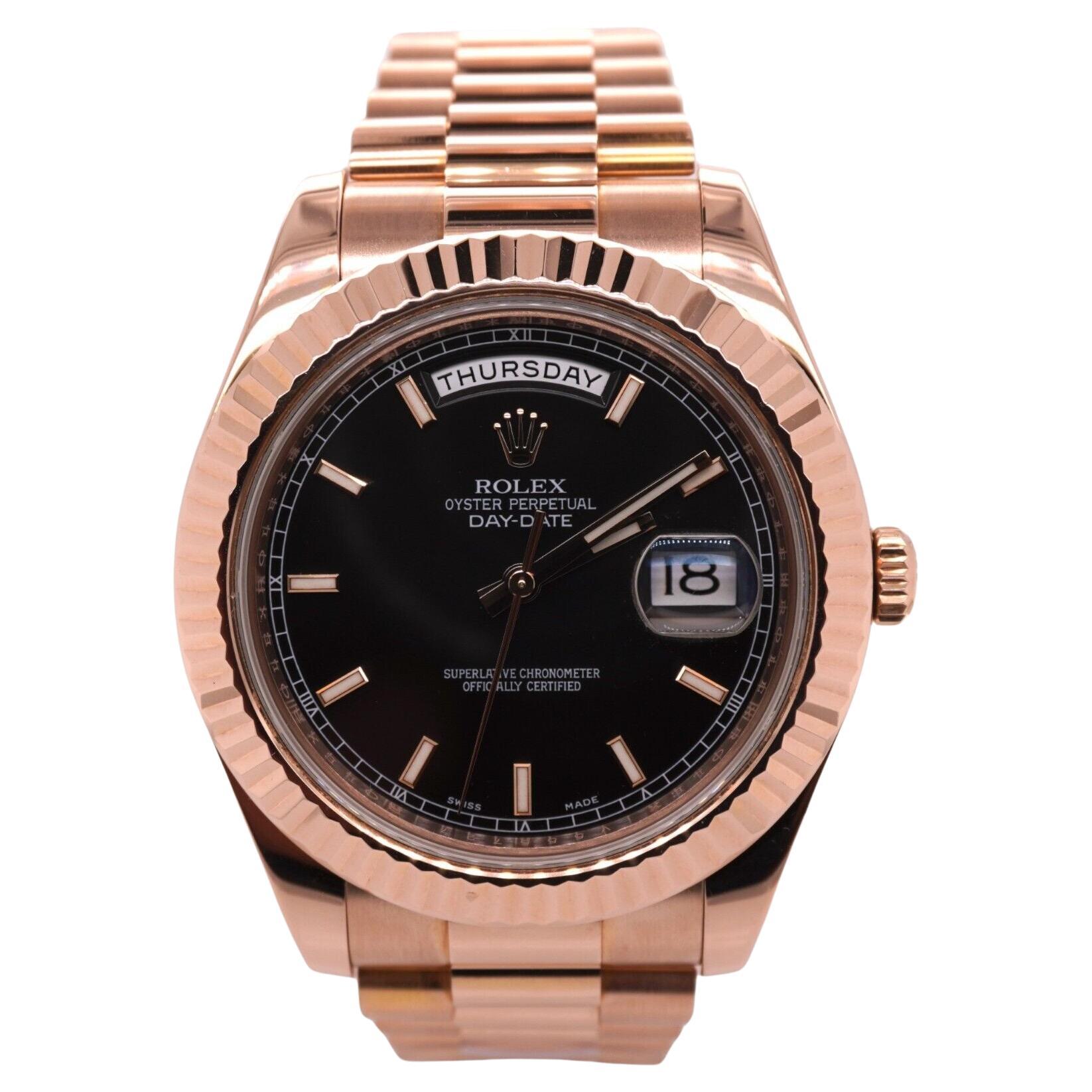 Rolex Men's Day-Date 40mm President 18k Rose Gold Watch Black Dial 218235