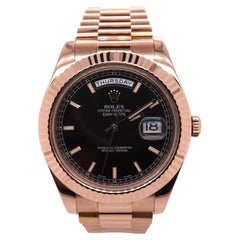 Used Rolex Men's Day-Date 40mm President 18k Rose Gold Watch Black Dial 218235
