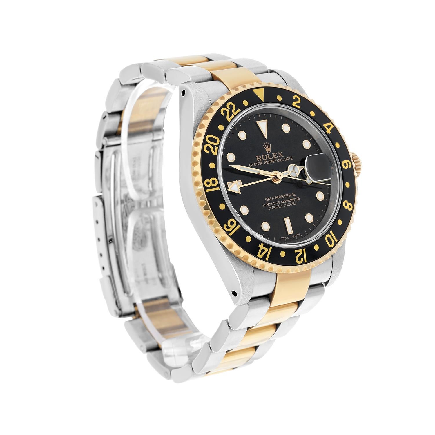 Men's Rolex Mens Gmt-Master II 16713 18K & Stainless Steel Black Dial 40mm Watch