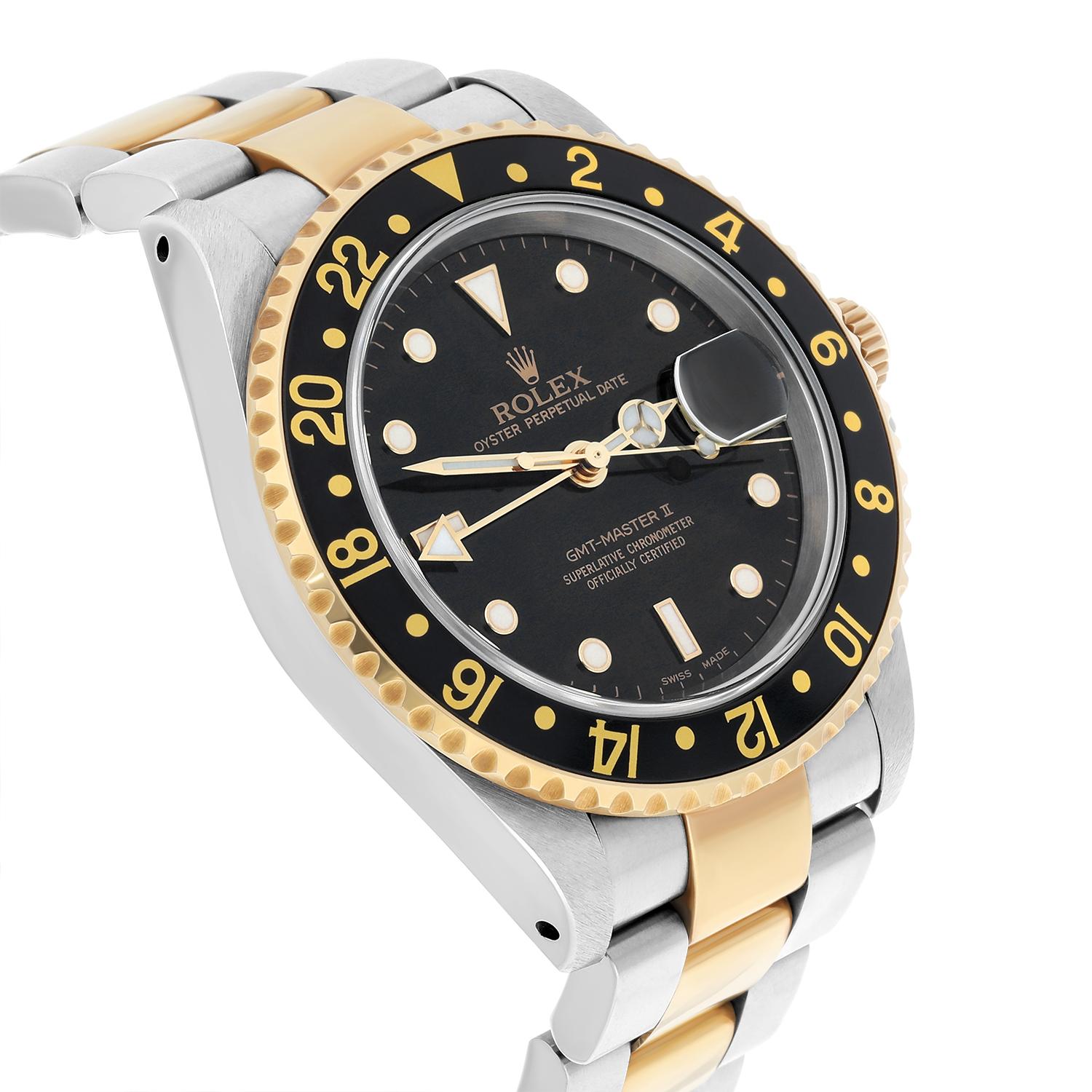 Rolex Mens Gmt-Master II 16713 18K & Stainless Steel Black Dial 40mm Watch 1