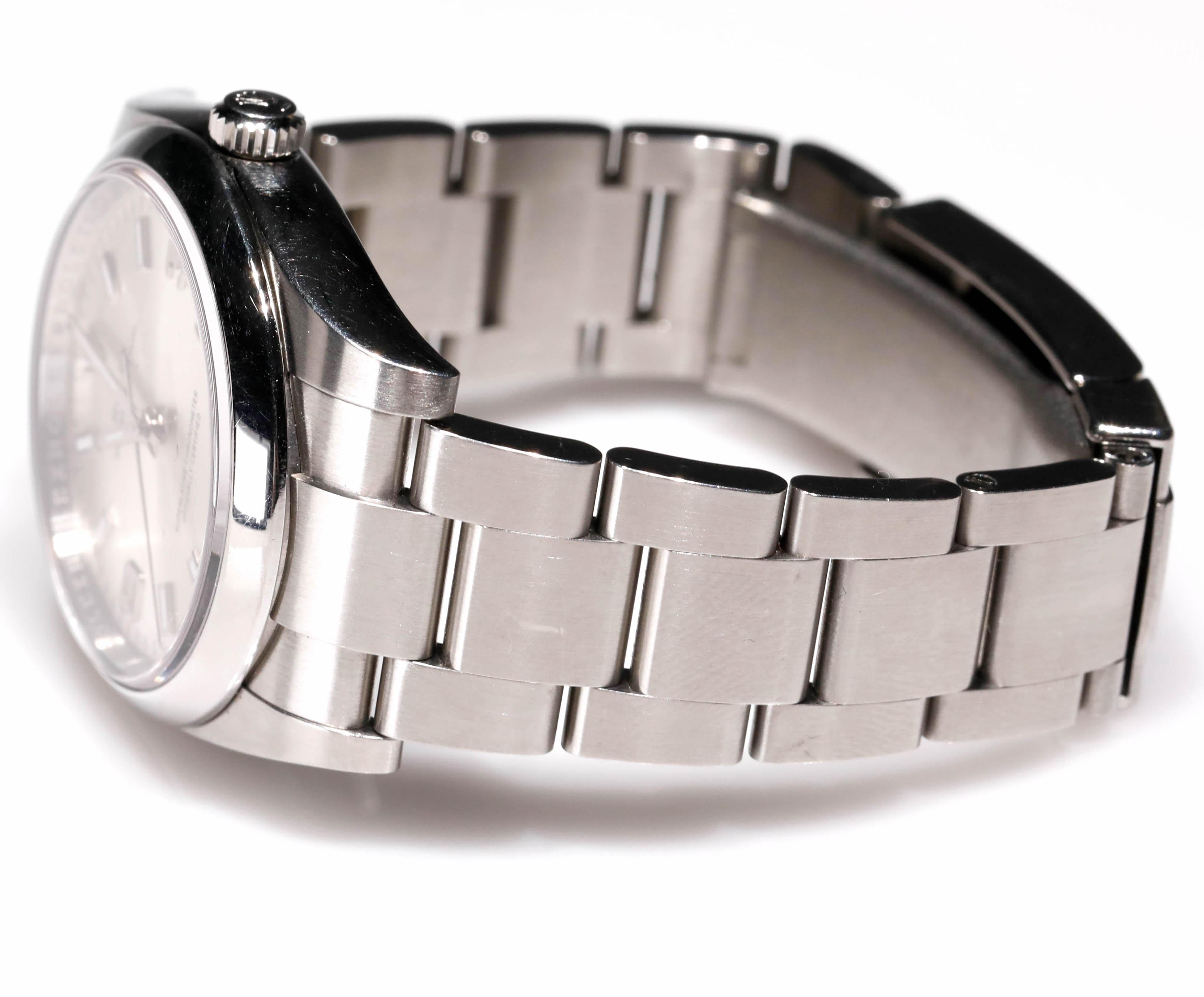 Reloj Rolex Oyster Perpetual de acero inoxidable automático para hombre, esfera gris pizarra en Excelente estado para la venta en New York, NY