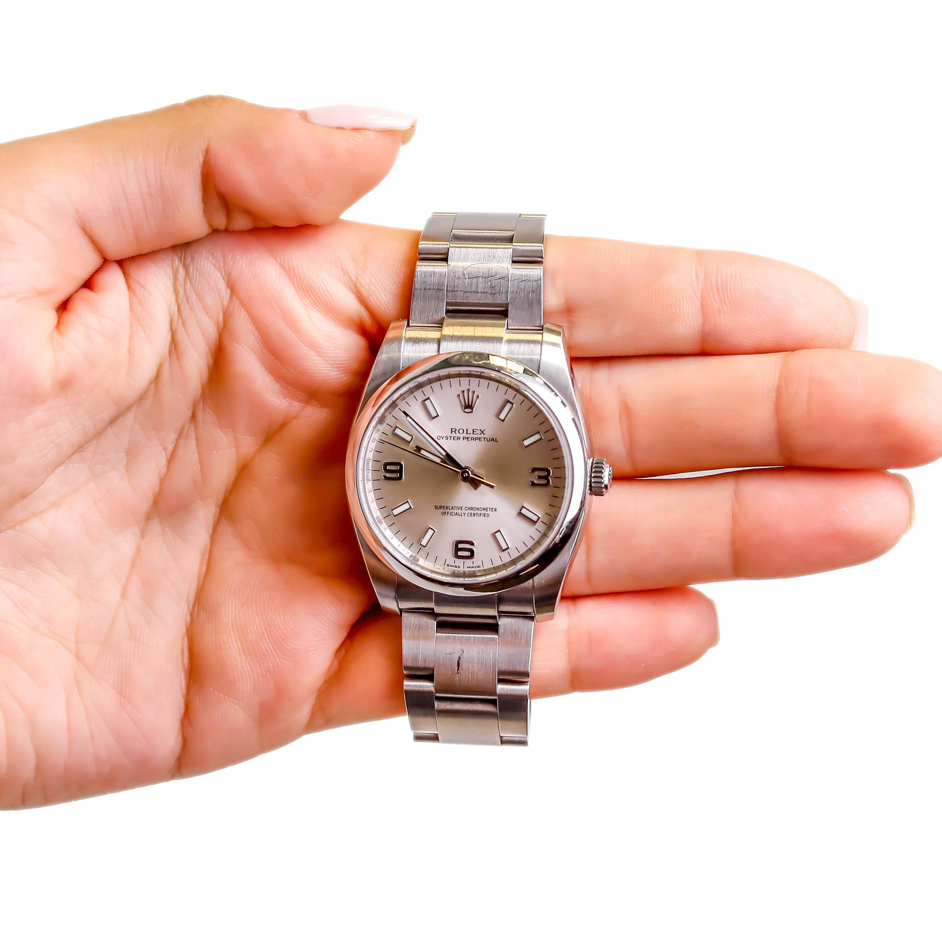 Reloj Rolex Oyster Perpetual de acero inoxidable automático para hombre, esfera gris pizarra en venta 1
