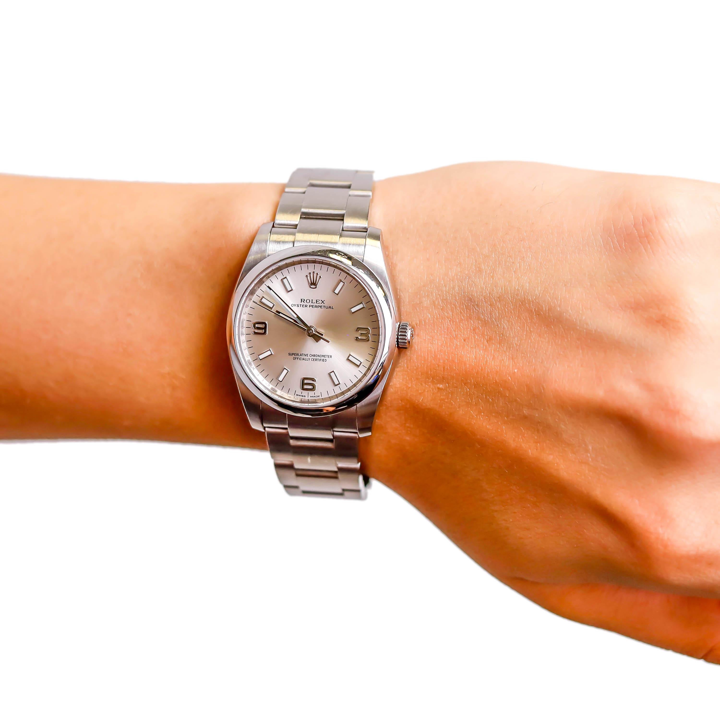 Reloj Rolex Oyster Perpetual de acero inoxidable automático para hombre, esfera gris pizarra en venta 3