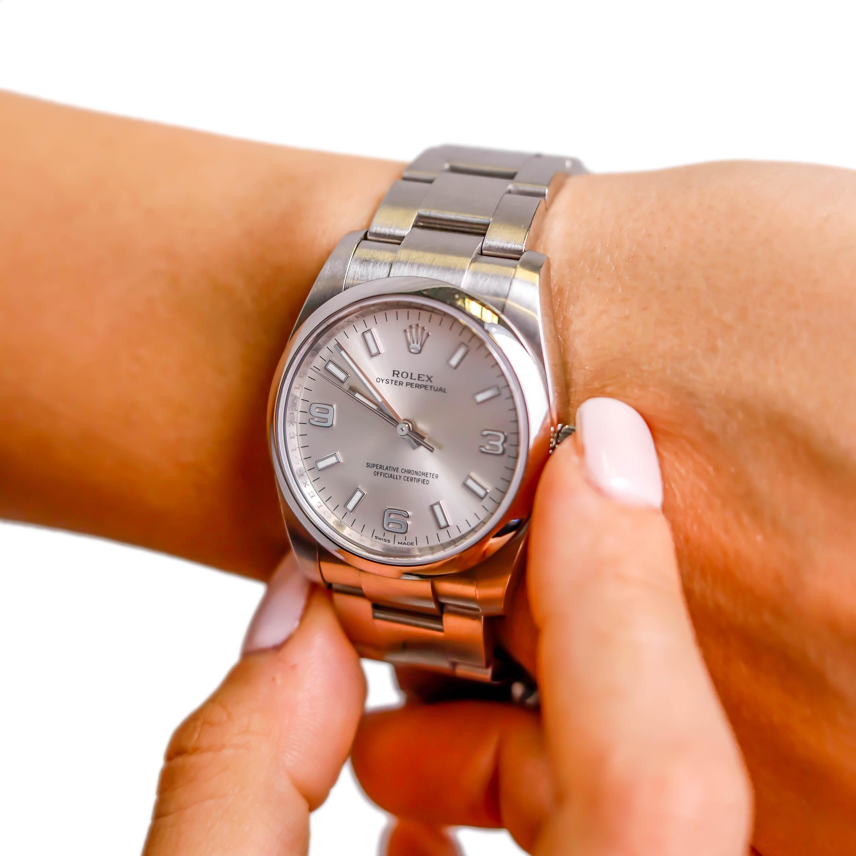 Rolex Herren''s Oyster Perpetual Edelstahl Automatik-Armbanduhr aus grauem Schiefer im Angebot 5