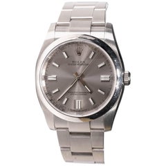 Rolex Men's Oyster Perpetual Stainless Steel Automatic Grey Stick Dial Watch