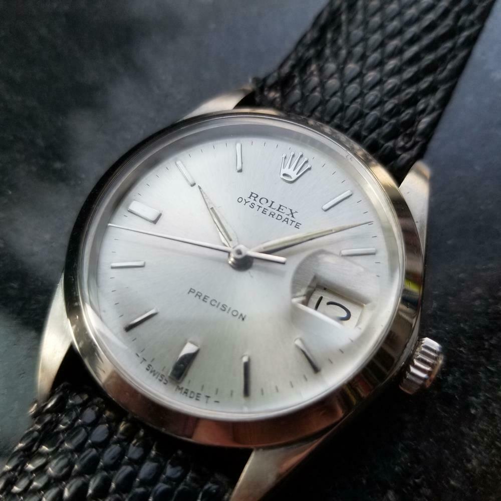 Timeless icon, men's Rolex Oysterdate Precision ref.6694 manual-wind dress watch, c.1969. Verified authentic by a master watchmaker. Gorgeous Rolex silver dial, applied silver indice hour markers, silver minute and hour hands, sweeping central