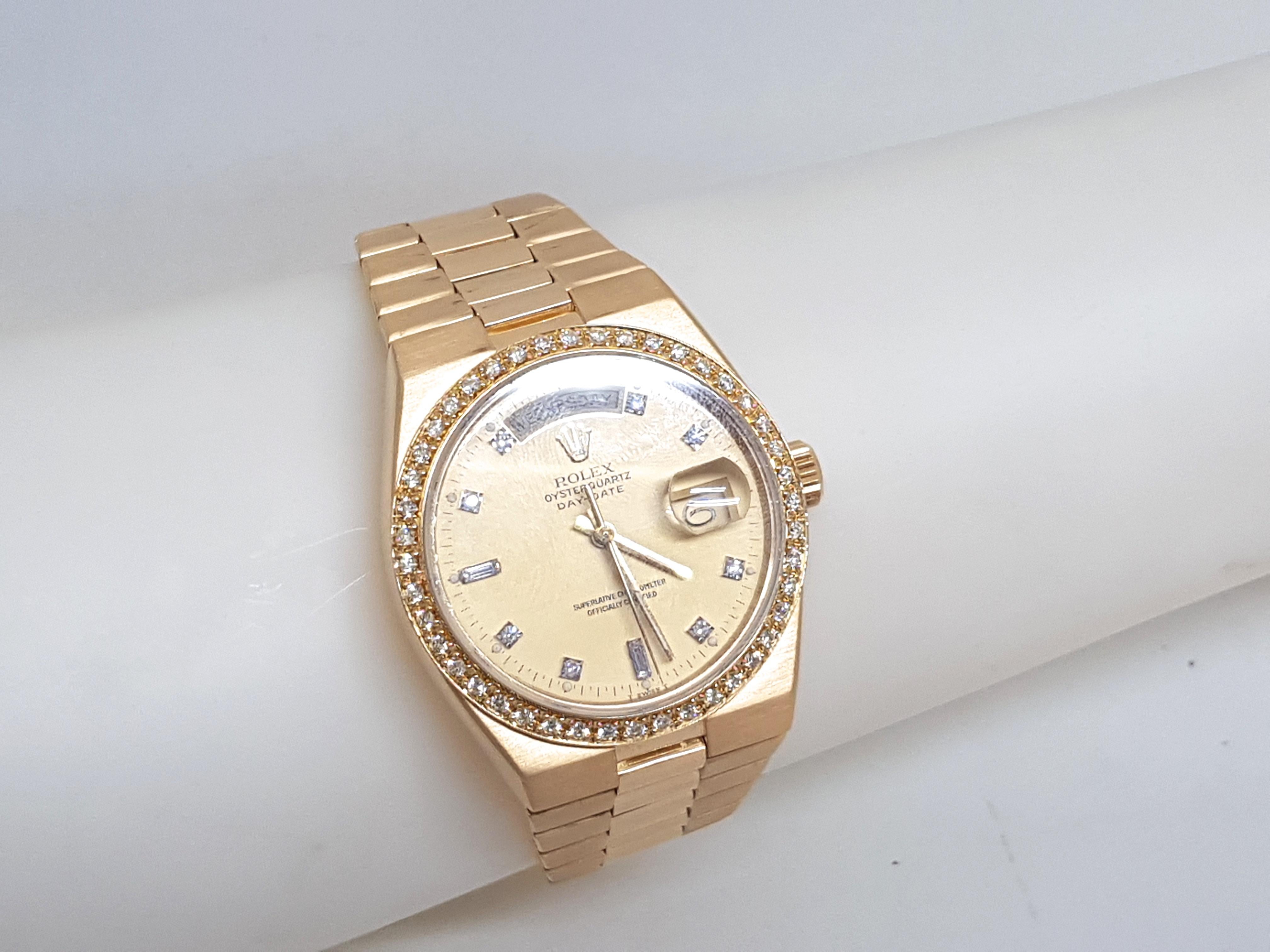 Rolex Men’s Oysterquartz Yellow Gold Diamond Bezel Dial 12