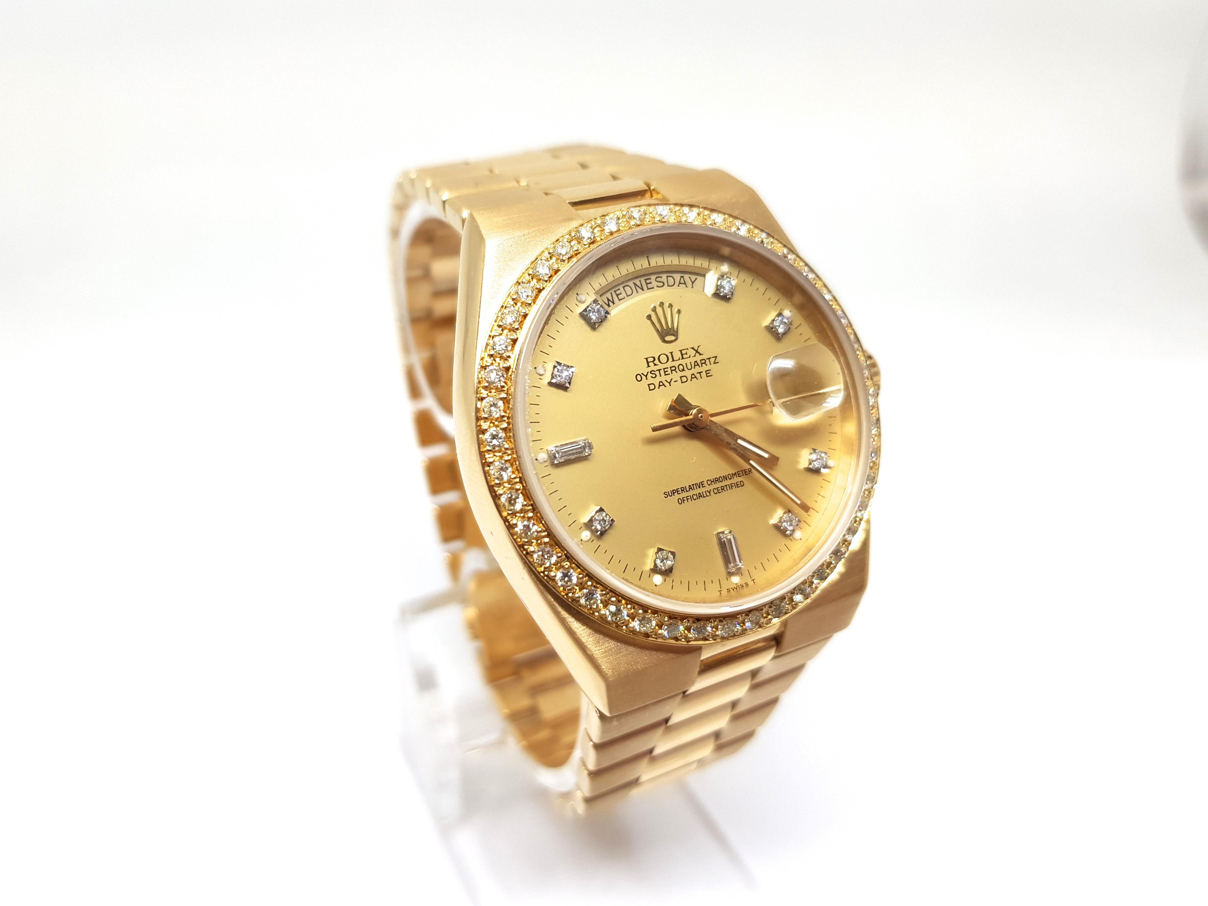 Rolex Men’s Oysterquartz Yellow Gold Diamond Bezel Dial In Good Condition In Antwerp, BE