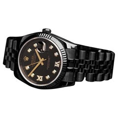 Rolex Herren PVD Datejust Uhr mit geriffelter Lünette und schwarzem römischem Diamant-Zifferblatt