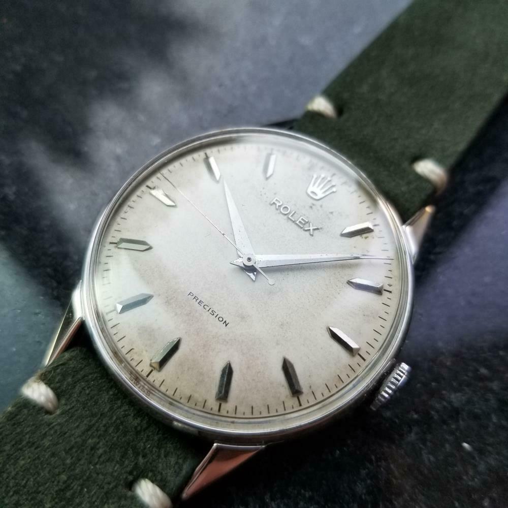 Iconic vintage classic, men's Rolex Precision stainless steel ref.9022 manual-wind, circa 1955. Verified authentic by a master watchmaker. Original unrestored Rolex signed dial, minor sign of age, but still in gorgeous vintage condition, applied