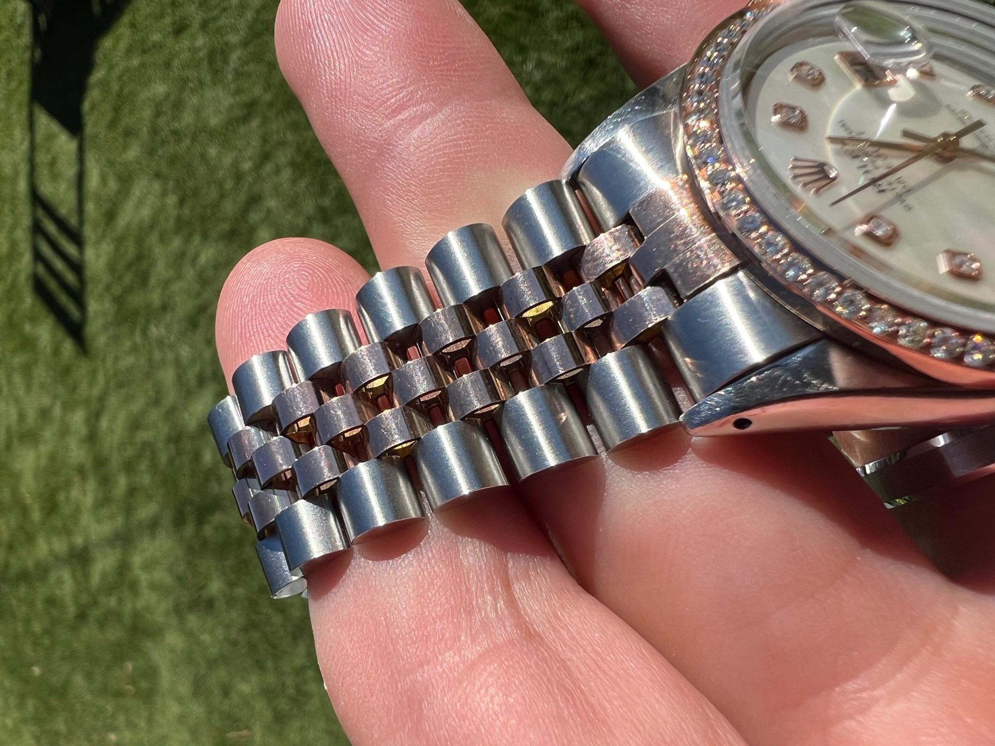 Rolex Mens Rose Gold Datejust MOP Diamond Dial Diamond Bezel Watch For Sale 2