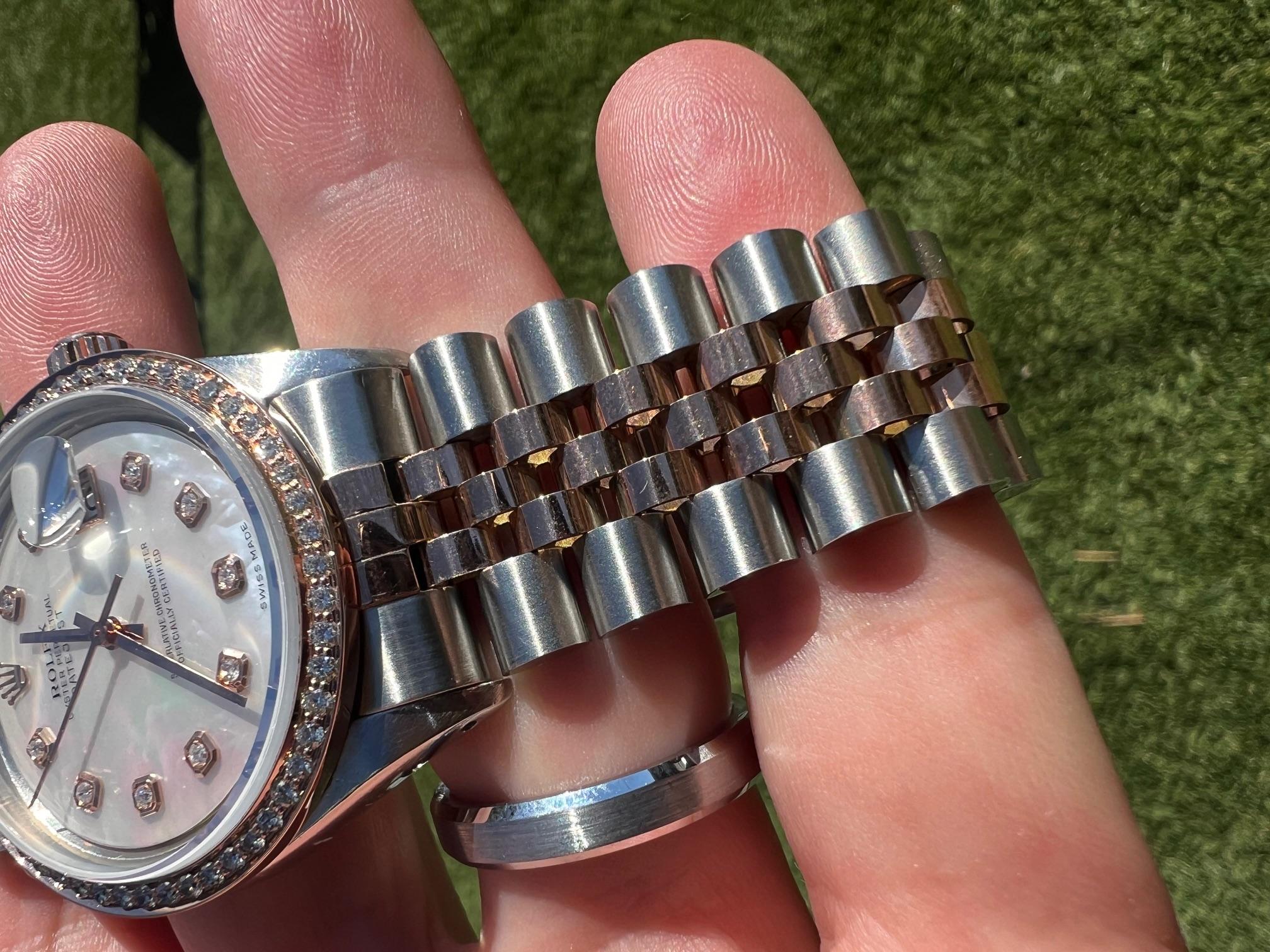 Rolex Mens Rose Gold Datejust MOP Diamond Dial Diamond Bezel Watch For Sale 3