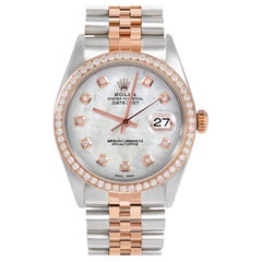 Rolex Mens Rose Gold Datejust MOP Diamond Dial Diamond Bezel Watch