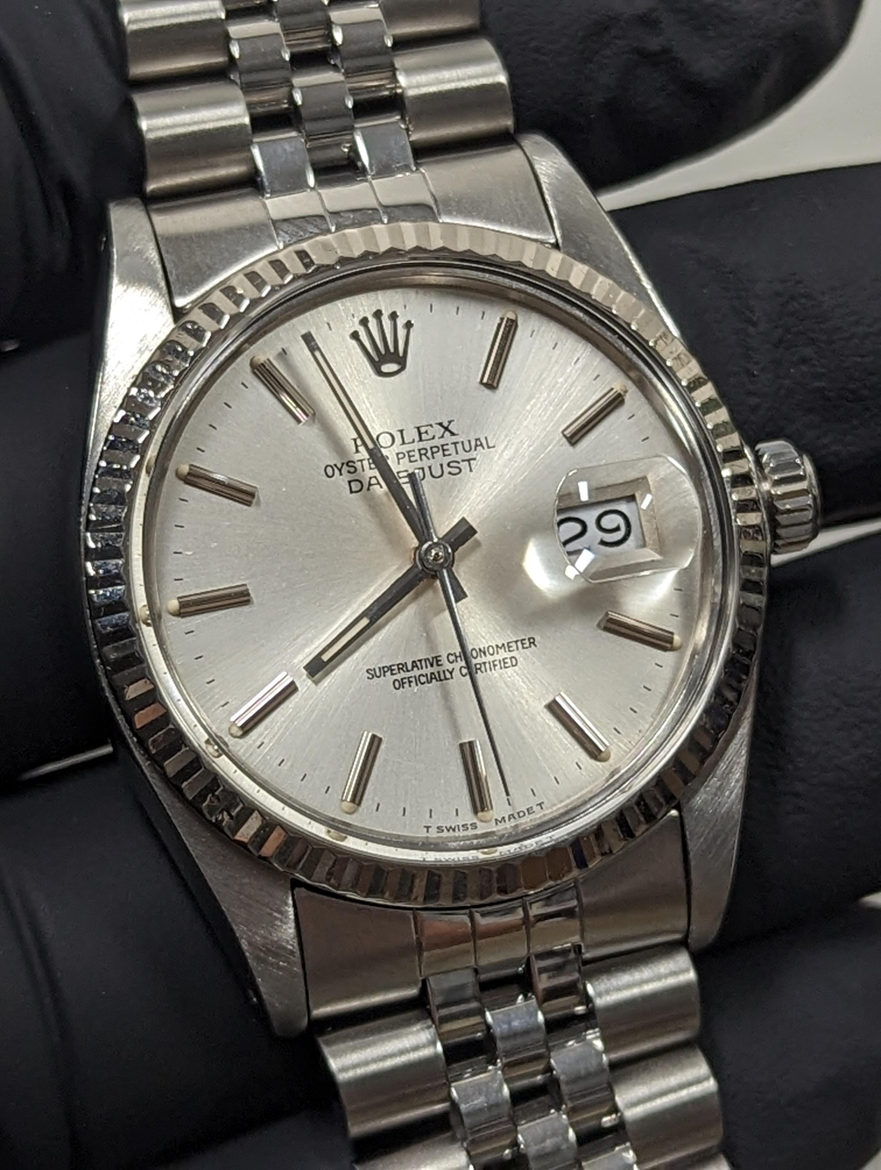 Rolex Mens Stainless Steel Datejust Silver Stick Dial Fluted Bezel ...