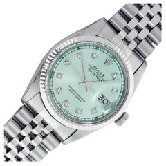 Rolex Mens Stainless Steel Ice Blue Diamond Datejust Wristwatch with Rolex