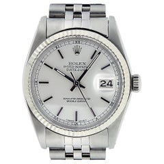 Rolex Mens Steel & 18K Gold Datejust Wristwatch 16014 Silver Index Dial