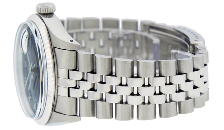 Rolex Mens Steel and 18K Gold Datejust Black Roman Datejust Wristwatch  For Sale 2