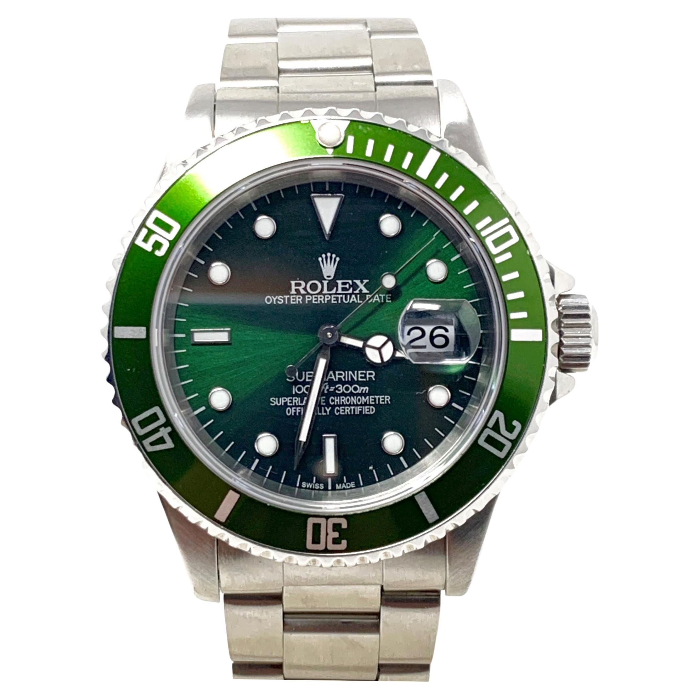 Rolex Mens Submariner 16610 Green Oyster For Sale at 1stDibs