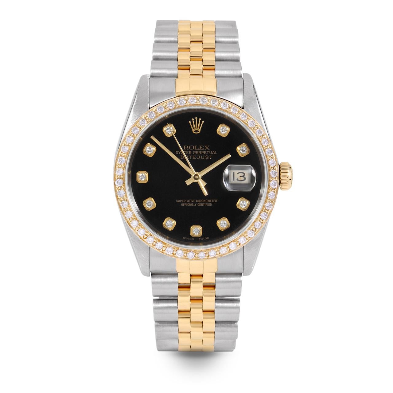 rolex 16013 men's 36mm datejust wristwatch black diamond