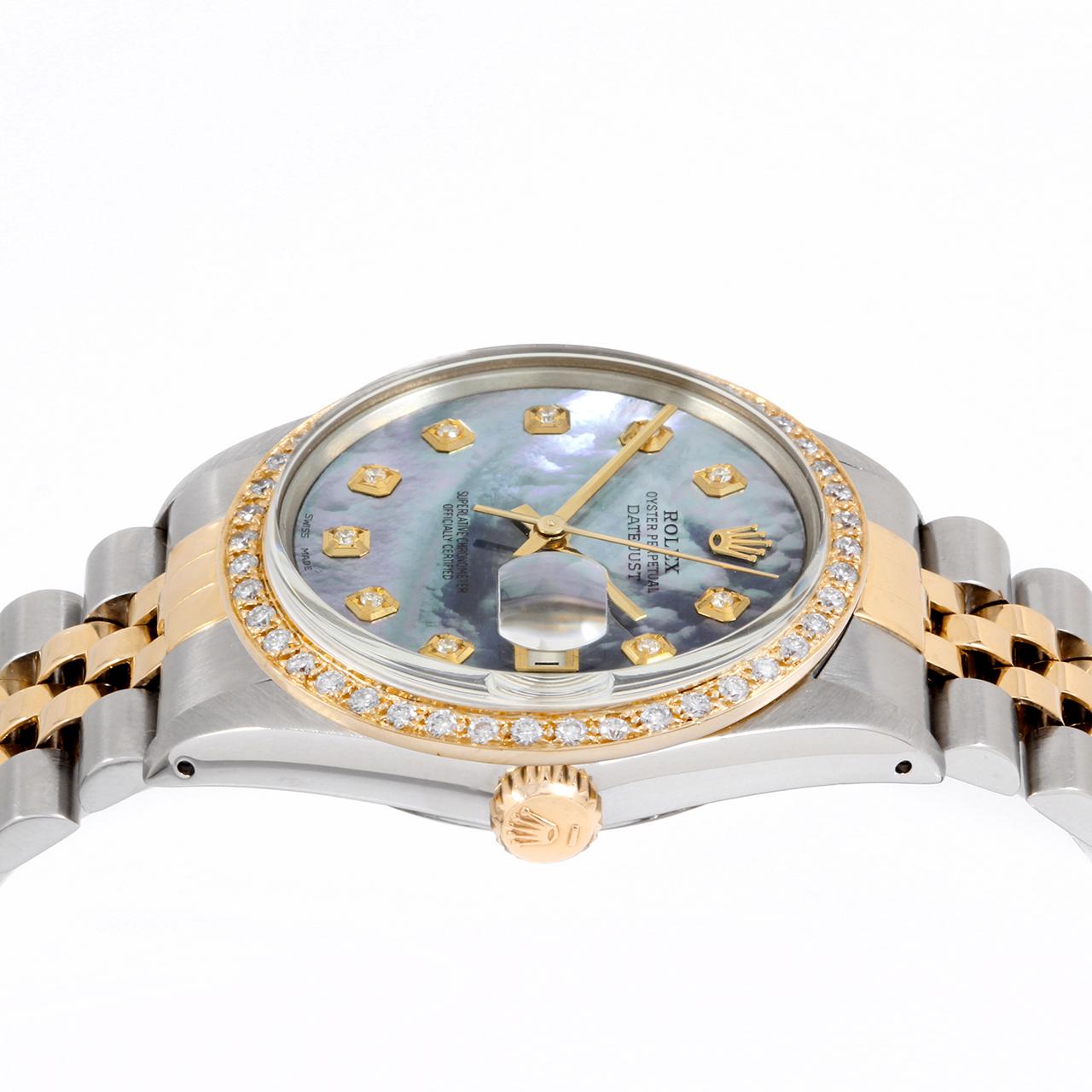 Rolex Mens TT Datejust Blue MOP Diamond Dial Diamond Bezel Watch Ref#16013 In Good Condition For Sale In San Pedro, CA