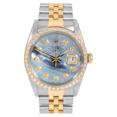 Rolex Herren TT Datejust Blaue MOP Diamant-Zifferblatt-Diamant-Lünette-Uhr Ref#16013